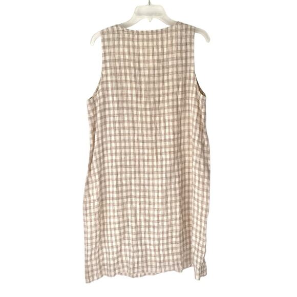 Eileen Fisher Organic Linen Slub Gingham Check Shift Dress size medium Natural - Picture 6 of 10